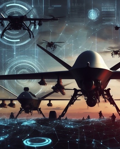 sciame droni: immagine generata con AI